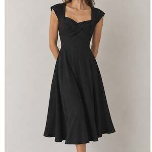 New Stop Staring! Black Fit & Flare Midi Dress Size 16 Vintage Style LBD Retro